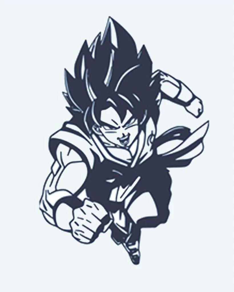 Anime Warrior semi-permanent tattoo design by INKON – dynamic, anime, warrior, action, pose illustration, 2 x 2 in (5x5cm), available at inkon.co