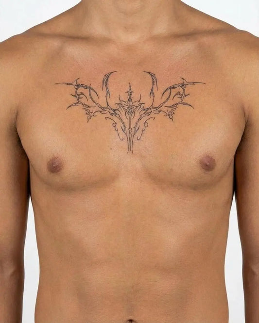 INKON Ornamental Skull Moth semi-permanent tattoo applied on a man – 4 x 8 in (11x21cm) design, realistic ink look, lasts 10 days