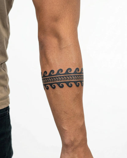 INKON Wave & Chevron Band semi-permanent tattoo applied on a man – 2 x 9 in (5x23cm) design, realistic ink look, lasts 10 days