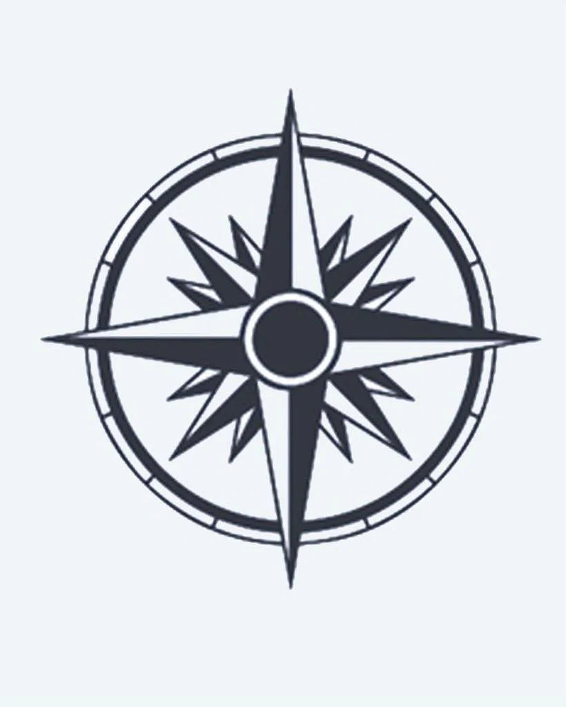 Compass Rose semi-permanent tattoo design by INKON – nautical, compass, rose, star, pattern illustration, 2 x 2 in (5x5cm), available at inkon.co