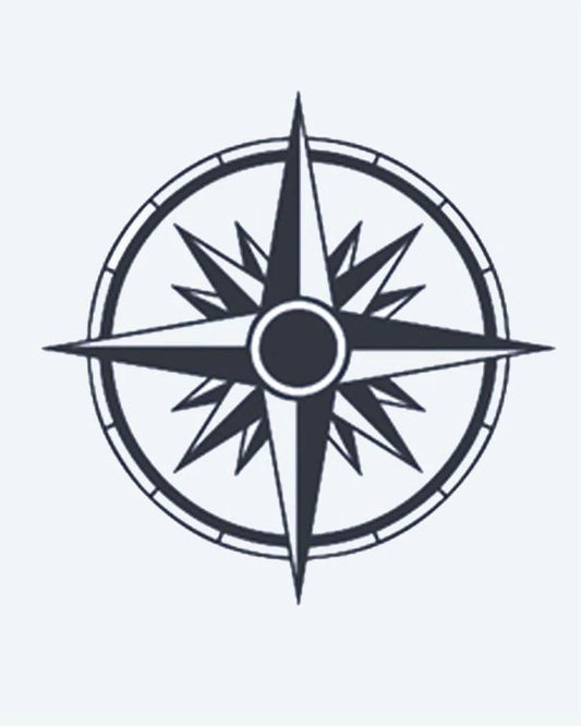 Compass Rose semi-permanent tattoo design by INKON – nautical, compass, rose, star, pattern illustration, 2 x 2 in (5x5cm), available at inkon.co