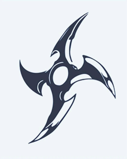 Ninja Star semi-permanent tattoo design by INKON – three, bladed, throwing, star, sharp illustration, 2 x 2 in (5x5cm), available at inkon.co
