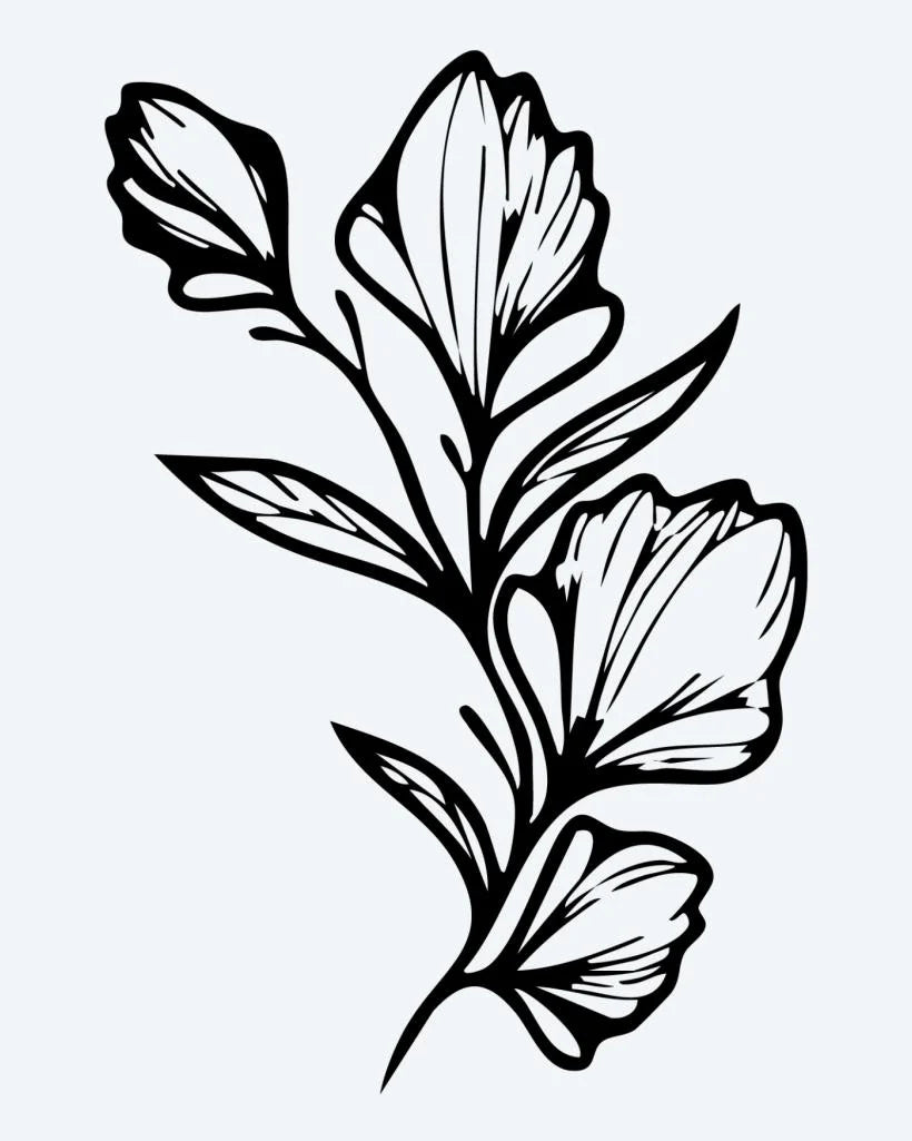 Floral Branch semi-permanent tattoo design by INKON – floral, branch, delicate, blooming, flowers illustration, 3 x 4 in (7x10cm), available at inkon.co