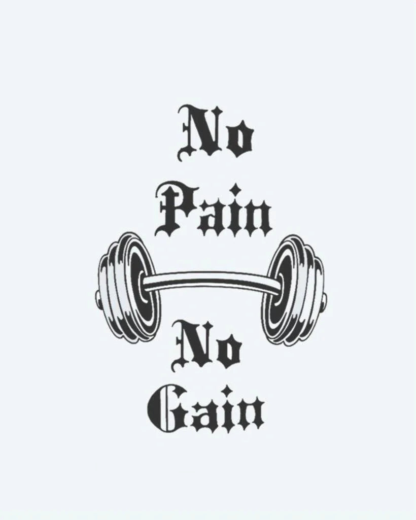 No Pain No Gain semi-permanent tattoo design by INKON – motivational, phrase, pain, gain, gothic illustration, 3 x 4 in (6x11cm), available at inkon.co