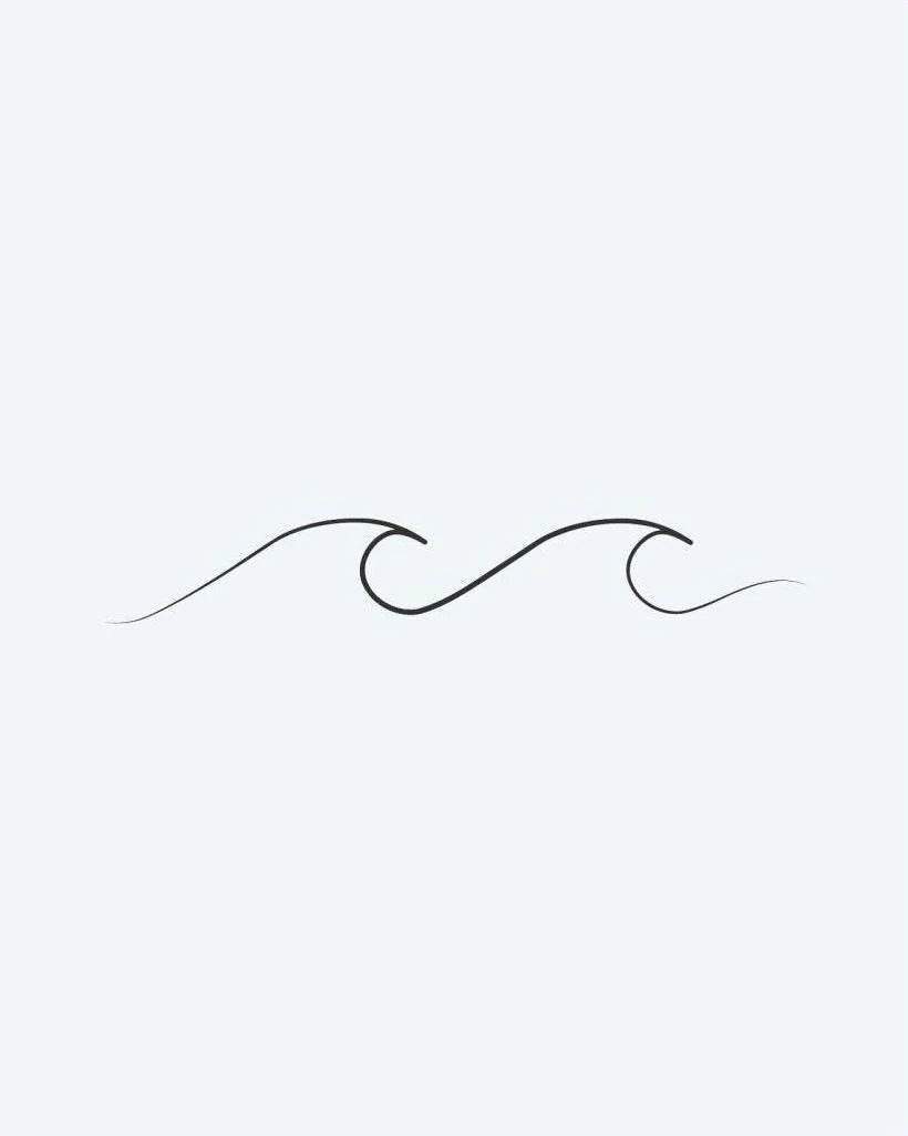 Gentle Waves semi-permanent tattoo design by INKON – delicate, continuous, wave, line, fine illustration, 2 x 2 in (5x5cm), available at inkon.co