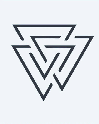 Valknut Triangles semi-permanent tattoo design by INKON – interlocking, triangles, norse, mythology, viking illustration, 2 x 2 in (5x5cm), available at inkon.co