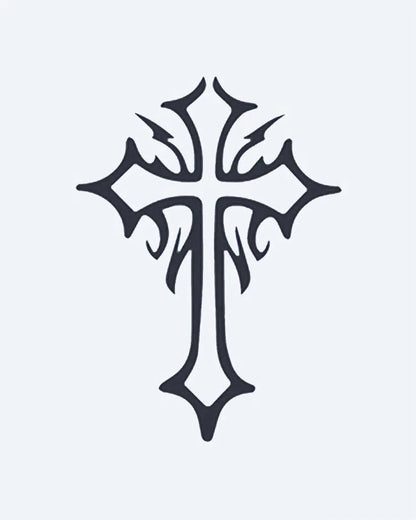 Gothic Cross 3 semi-permanent tattoo design by INKON – gothic, cross, ornate, pointed, edges illustration, 2 x 2 in (5x5cm), available at inkon.co