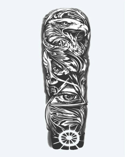 Eagle & All-Seeing Eye semi-permanent tattoo design by INKON – majestic, full, sleeve, eagle, seeing illustration, 8 x 20 in (20x50cm), available at inkon.co