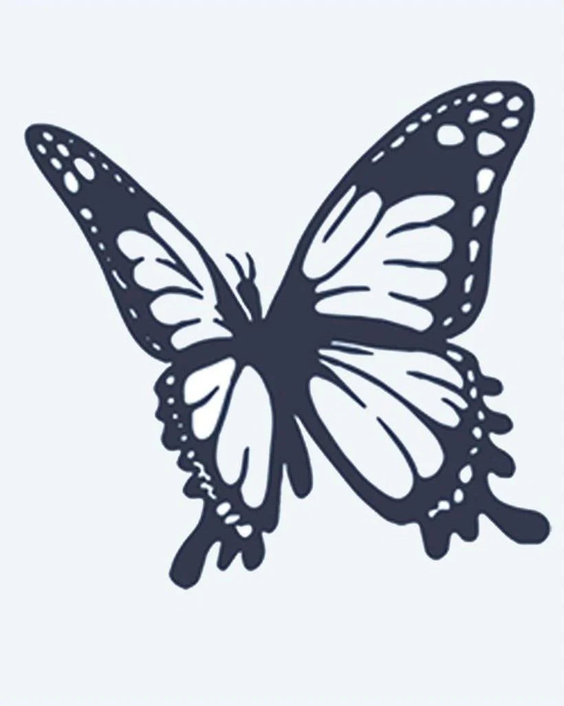 Monarch Butterfly semi-permanent tattoo design by INKON – delicate, monarch, butterfly, flight, wing illustration, 2 x 2 in (5x5cm), available at inkon.co