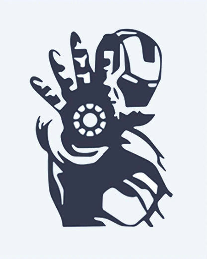 Armored Hero semi-permanent tattoo design by INKON – superhero, silhouette, armored, suit, glowing illustration, 2 x 2 in (5x5cm), available at inkon.co