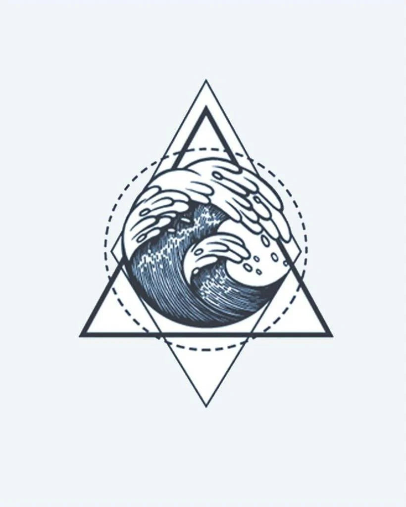 Geometric Wave semi-permanent tattoo design by INKON – stunning, ocean, wave, inside, overlapping illustration, 3 x 4 in (7x10cm), available at inkon.co