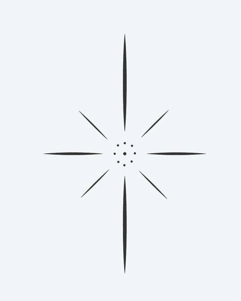 Sparkle Star semi-permanent tattoo design by INKON – eight, pointed, star, accents, center illustration, 2 x 2 in (5x5cm), available at inkon.co