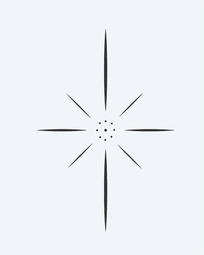 Sparkle Star semi-permanent tattoo design by INKON – eight, pointed, star, accents, center illustration, 2 x 2 in (5x5cm), available at inkon.co