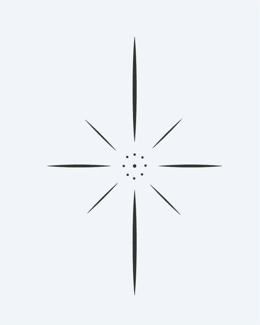 Sparkle Star semi-permanent tattoo design by INKON – eight, pointed, star, accents, center illustration, 2 x 2 in (5x5cm), available at inkon.co
