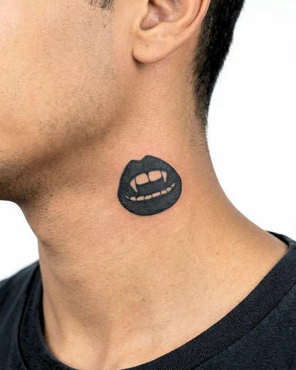 INKON Vampire Lips semi-permanent tattoo applied on a man – 2 x 2 in (5x5cm) design, realistic ink look, lasts 10 days