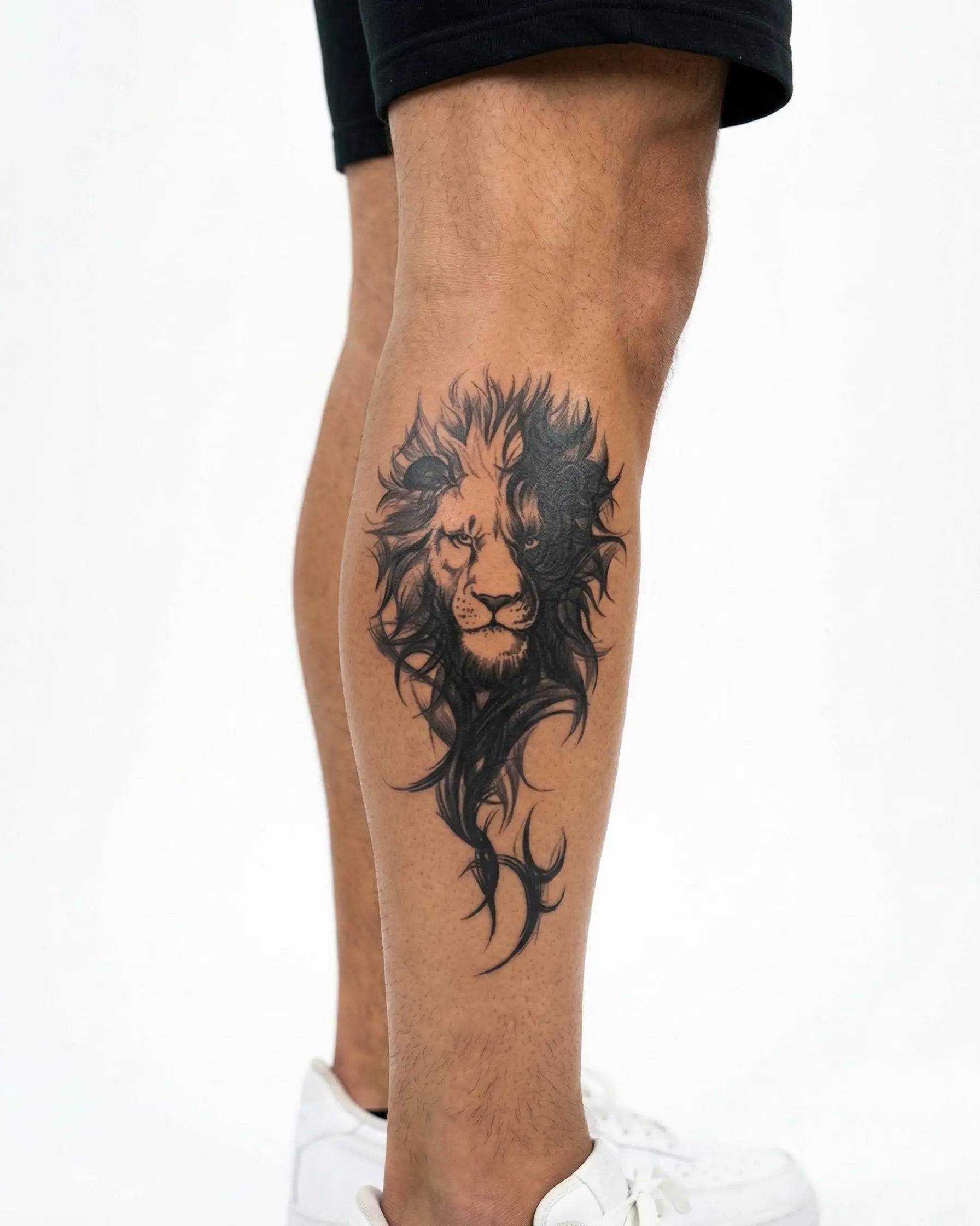 INKON Majestic Lion semi-permanent tattoo applied on a man – 4 x 7 in (10x17cm) design, realistic ink look, lasts 10 days