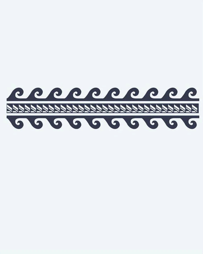 Wave & Chevron Band semi-permanent tattoo design by INKON – polynesian, armband, ocean, wave, curls illustration, 2 x 9 in (5x23cm), available at inkon.co