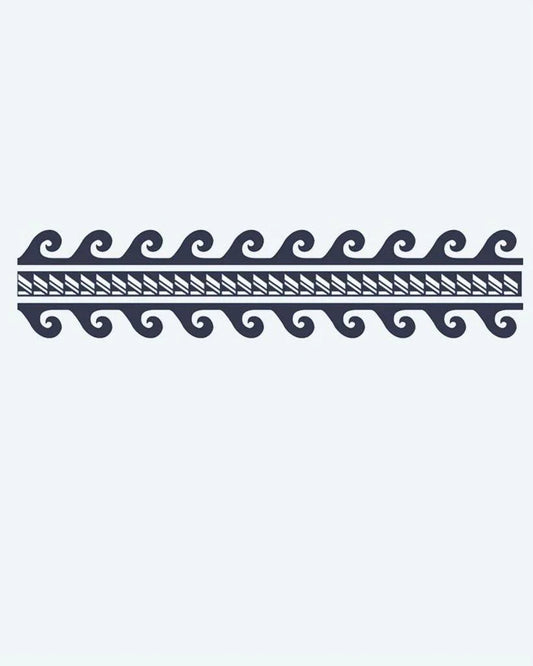 Wave & Chevron Band semi-permanent tattoo design by INKON – polynesian, armband, ocean, wave, curls illustration, 2 x 9 in (5x23cm), available at inkon.co