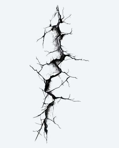 Cracked Wall semi-permanent tattoo design by INKON – cracked, broken, wall, surface, deep illustration, 4 x 8 in (11x21cm), available at inkon.co