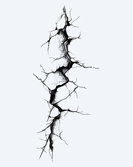 Cracked Wall semi-permanent tattoo design by INKON – cracked, broken, wall, surface, deep illustration, 4 x 8 in (11x21cm), available at inkon.co
