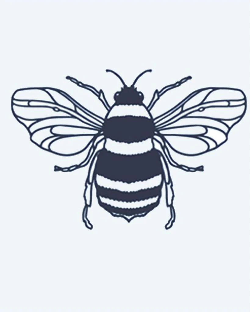 Honeybee semi-permanent tattoo design by INKON – honeybee, delicate, translucent, wings, striped illustration, 2 x 2 in (5x5cm), available at inkon.co