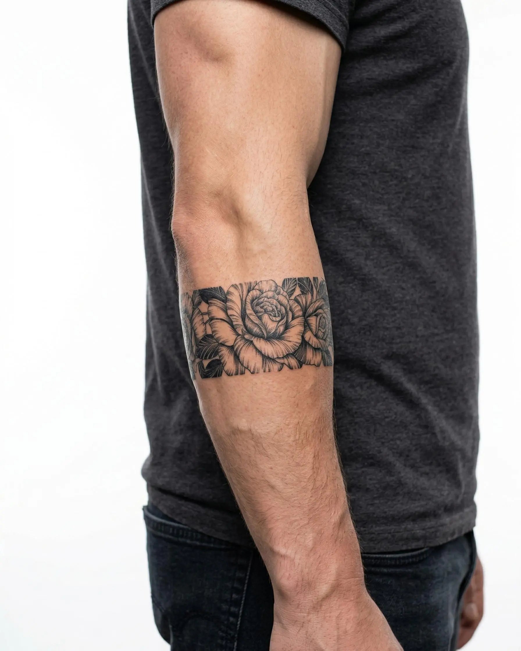 INKON Rose Garden Band semi-permanent tattoo applied on a man – 2 x 9 in (5x23cm) design, realistic ink look, lasts 10 days