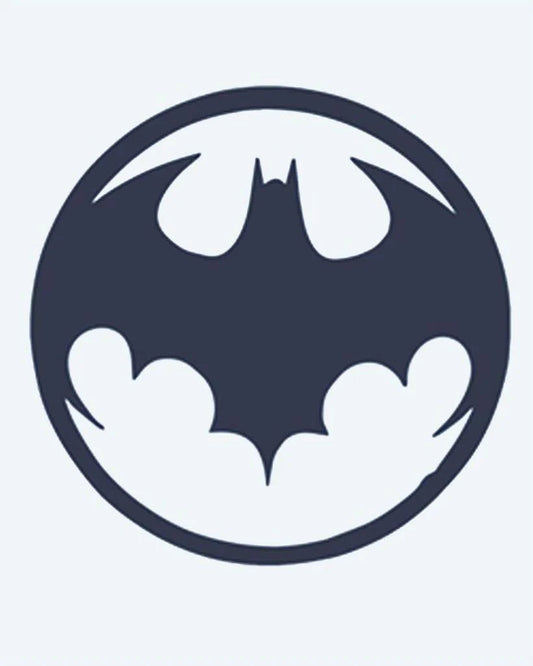 Bat Signal semi-permanent tattoo design by INKON – iconic, silhouette, inside, circular, emblem illustration, 2 x 2 in (5x5cm), available at inkon.co