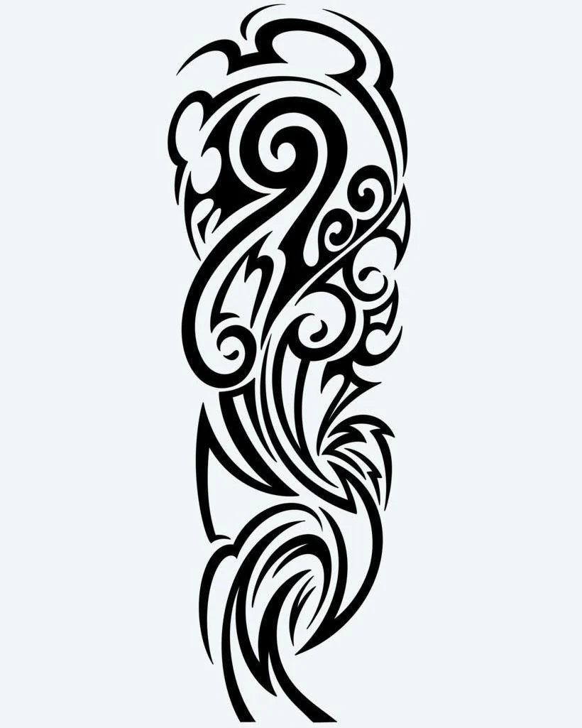 Organic Tribal Foliage semi-permanent tattoo design by INKON – nature, tribal, blending, leaf, shapes illustration, 8 x 20 in (20x50cm), available at inkon.co