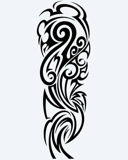 Organic Tribal Foliage semi-permanent tattoo design by INKON – nature, tribal, blending, leaf, shapes illustration, 8 x 20 in (20x50cm), available at inkon.co