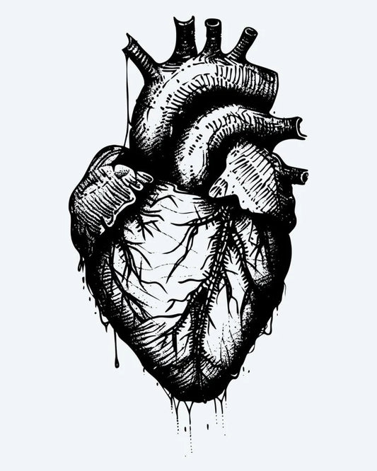 Anatomical Heart semi-permanent tattoo design by INKON – anatomical, human, heart, dripping, effect illustration, 4 x 4 in (9x9cm), available at inkon.co