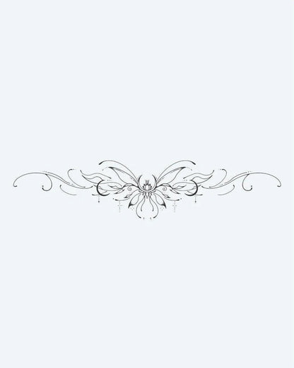 Lotus Flourish Band semi-permanent tattoo design by INKON – symmetrical, ornamental, central, lotus, flower illustration, 4 x 7 in (10x17cm), available at inkon.co