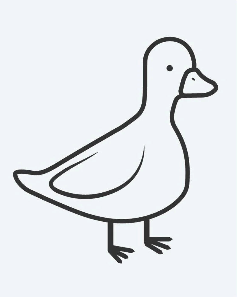 Little Duck semi-permanent tattoo design by INKON – adorable, cartoon, duck, standing, outlined illustration, 2 x 2 in (5x5cm), available at inkon.co