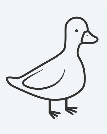 Little Duck semi-permanent tattoo design by INKON – adorable, cartoon, duck, standing, outlined illustration, 2 x 2 in (5x5cm), available at inkon.co