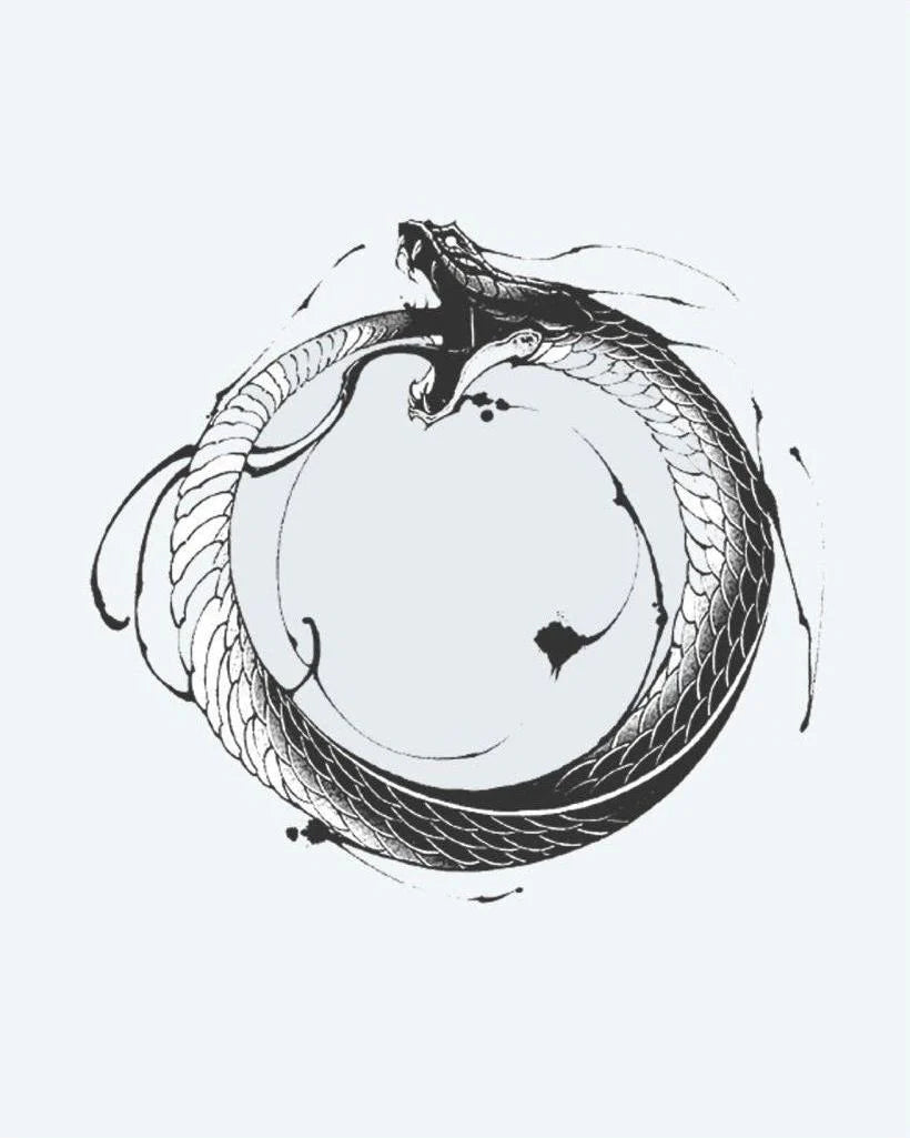 Ouroboros Serpent semi-permanent tattoo design by INKON – ancient, ouroboros, symbol, serpent, eating illustration, 4 x 4 in (9x9cm), available at inkon.co
