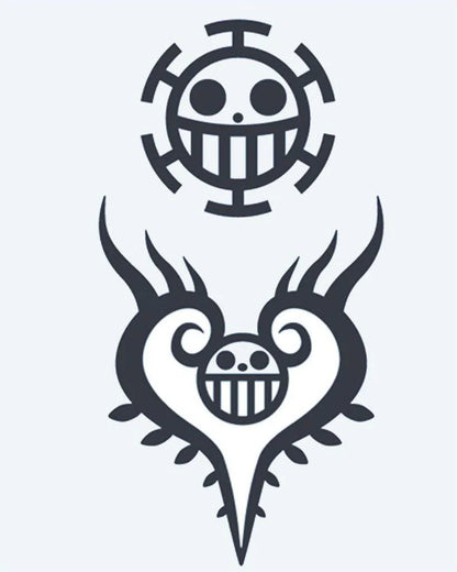 Pirate Skull Emblems semi-permanent tattoo design by INKON – pirate, skull, jolly, roger, emblems illustration, 4 x 7 in (10x17cm), available at inkon.co