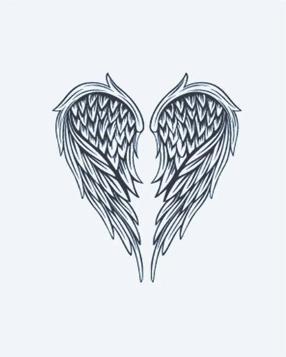 Angel Wings semi-permanent tattoo design by INKON – beautifully, symmetrical, pair, angel, wings illustration, 3 x 4 in (7x10cm), available at inkon.co