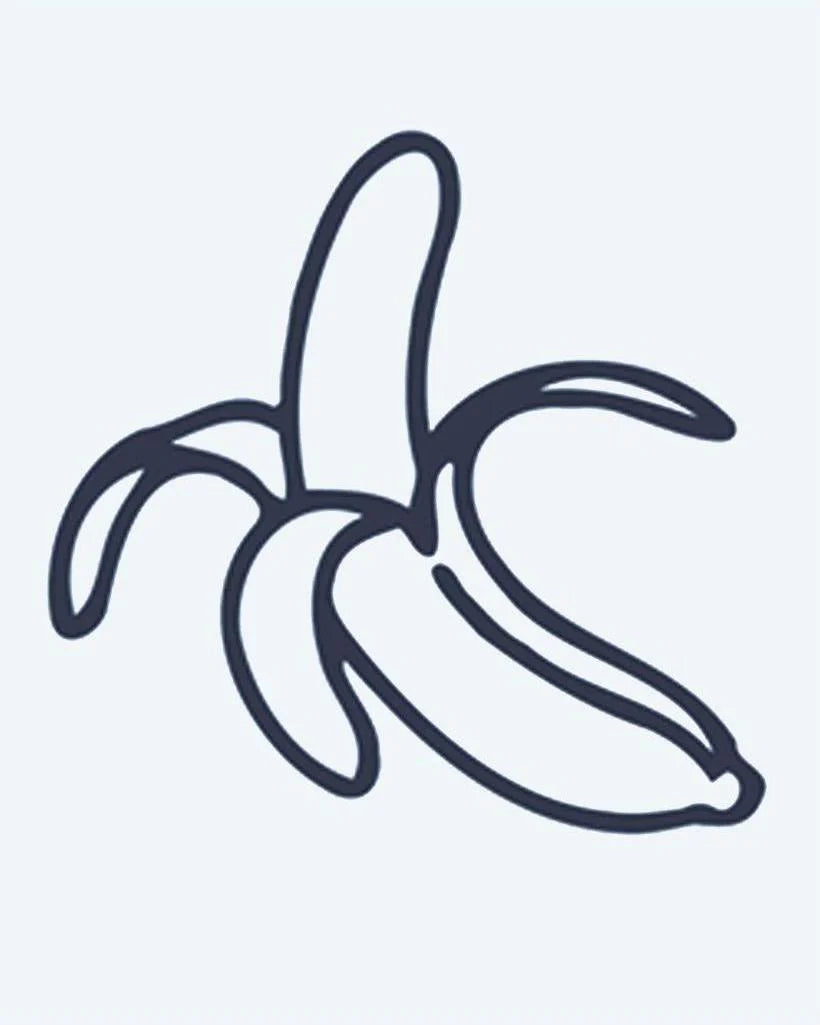 Peeled Banana semi-permanent tattoo design by INKON – half, peeled, banana, line, playful illustration, 2 x 2 in (5x5cm), available at inkon.co