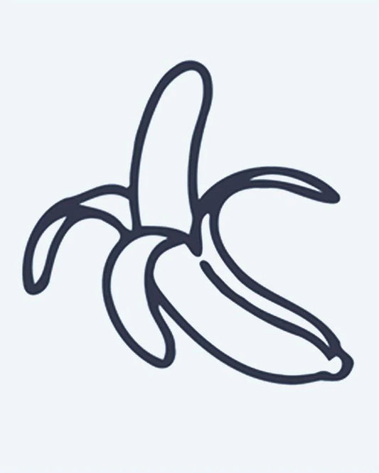 Peeled Banana semi-permanent tattoo design by INKON – half, peeled, banana, line, playful illustration, 2 x 2 in (5x5cm), available at inkon.co