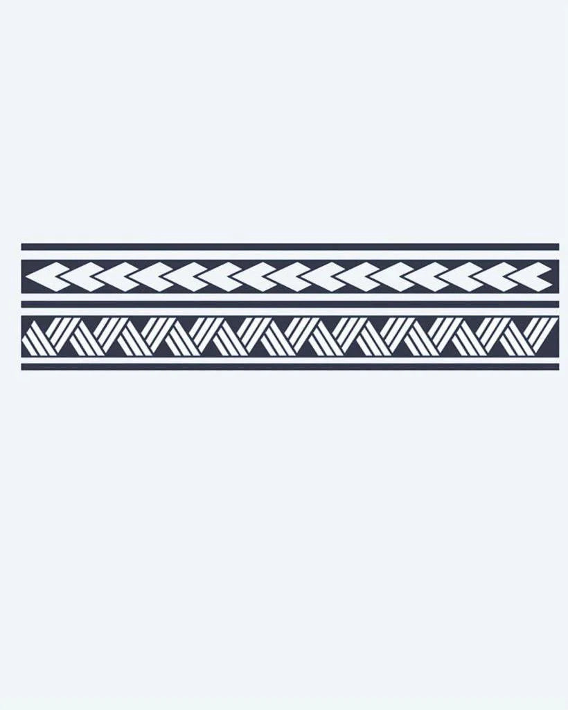 Arrow & Braid Band semi-permanent tattoo design by INKON – geometric, tribal, armband, arrow, chevrons illustration, 2 x 9 in (5x23cm), available at inkon.co