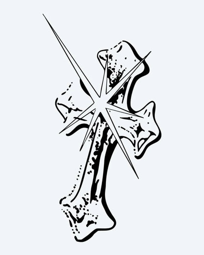 Gothic Cross 2 semi-permanent tattoo design by INKON – gothic, cross, sketchy, illustrative, sharp illustration, 3 x 4 in (7x10cm), available at inkon.co