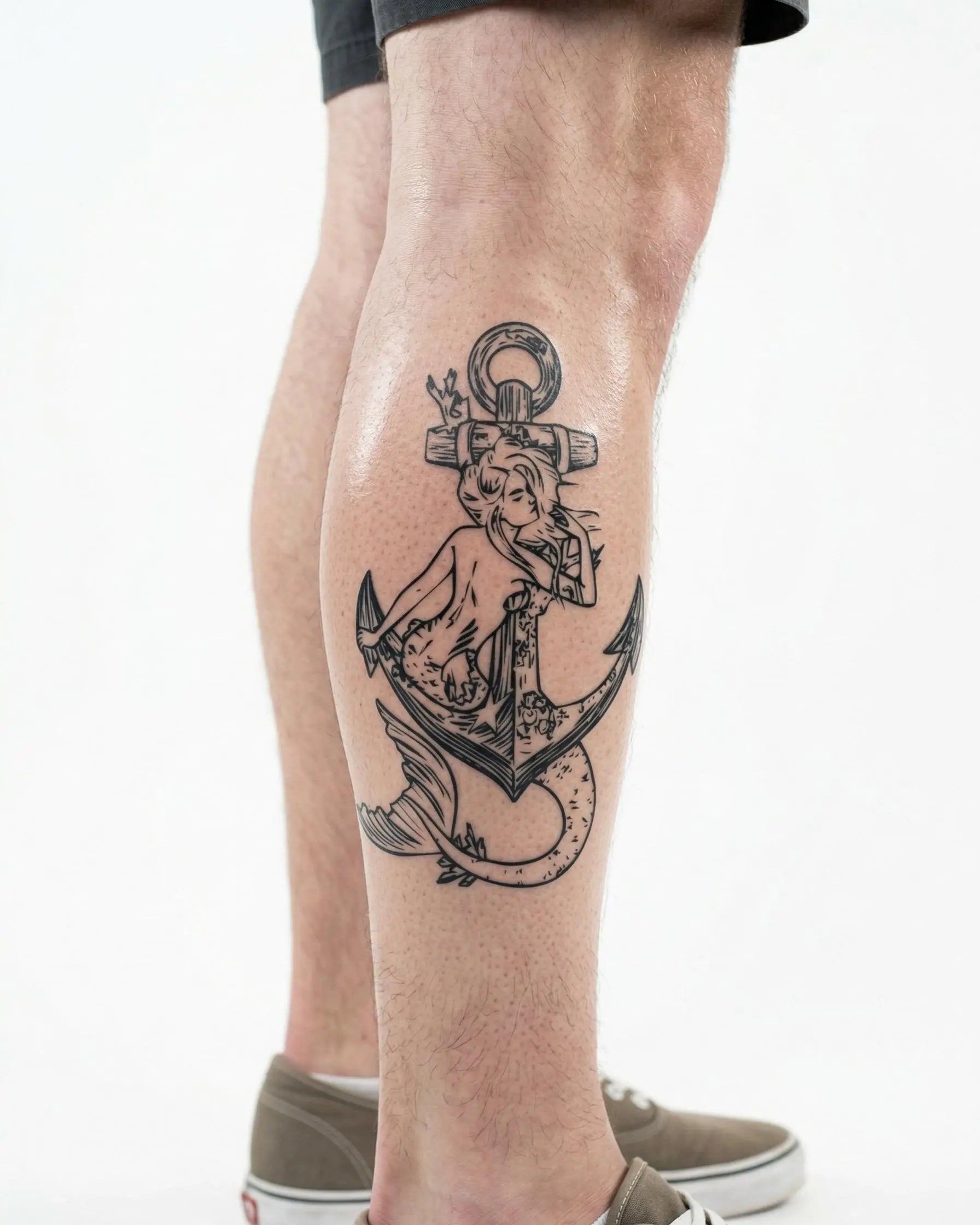 INKON Mermaid & Anchor semi-permanent tattoo applied on a man – 4 x 7 in (10x17cm) design, realistic ink look, lasts 10 days