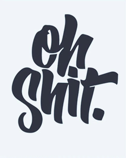 Oh Shit Lettering semi-permanent tattoo design by INKON – expressive, calligraphy, cheeky, attitude, thick illustration, 2 x 2 in (5x5cm), available at inkon.co