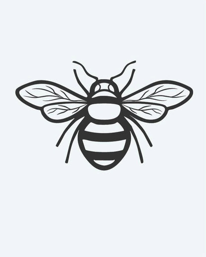 Honeybee 2 semi-permanent tattoo design by INKON – honeybee, spread, wings, striped, illustrative illustration, 2 x 2 in (5x5cm), available at inkon.co