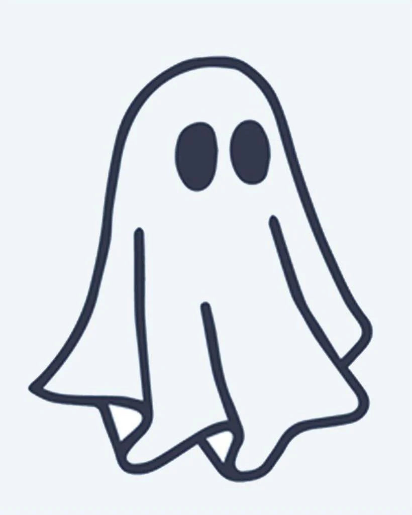 Cute Ghost semi-permanent tattoo design by INKON – adorable, floating, ghost, oval, eyes illustration, 2 x 2 in (5x5cm), available at inkon.co