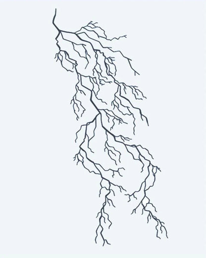 Lightning Bolt semi-permanent tattoo design by INKON – branching, lightning, bolt, fine, electrical illustration, 4 x 7 in (10x17cm), available at inkon.co