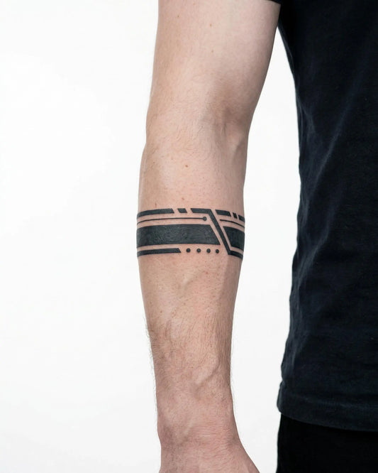 INKON Geometric Lines Band semi-permanent tattoo applied on a man – 2 x 9 in (5x23cm) design, realistic ink look, lasts 10 days