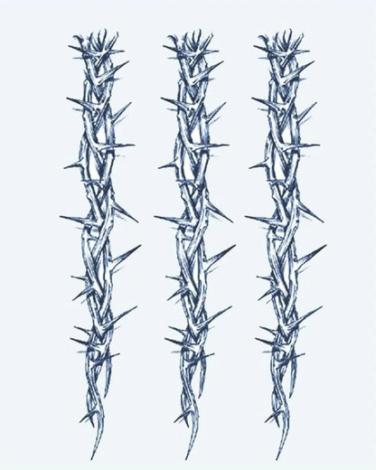 Thorn Vine Bands semi-permanent tattoo design by INKON – three, vertical, thorn, vine, strands illustration, 4 x 7 in (10x17cm), available at inkon.co