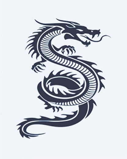 Serpent Dragon semi-permanent tattoo design by INKON – sinuous, shaped, dragon, scales, claws illustration, 2 x 2 in (5x5cm), available at inkon.co