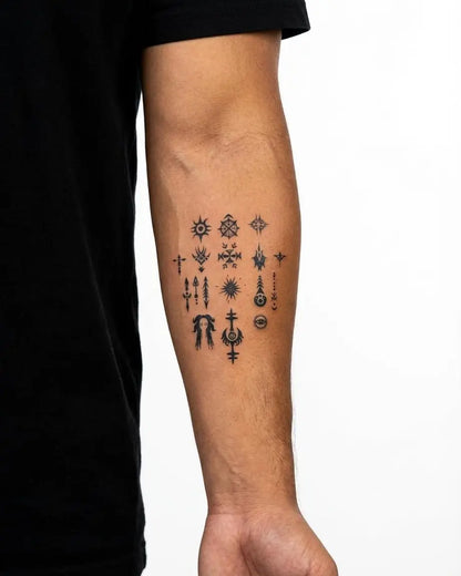 INKON Mystic Symbols Collection semi-permanent tattoo applied on a man – 3 x 4 in (7x10cm) design, realistic ink look, lasts 10 days