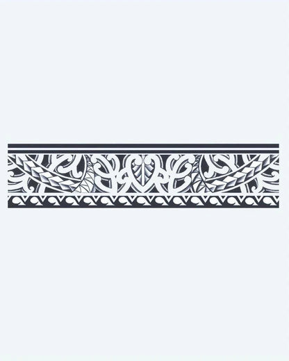 Maori Armband semi-permanent tattoo design by INKON – polynesian, armband, leaf, patterns, koru illustration, 2 x 9 in (5x23cm), available at inkon.co